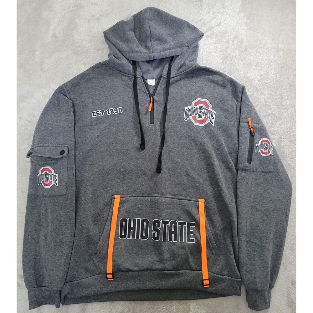 Ohio State Buckeyes Sweatshirt Mens 2XL Gray NCAA Football 1/4 Zip Hoodie Pocket